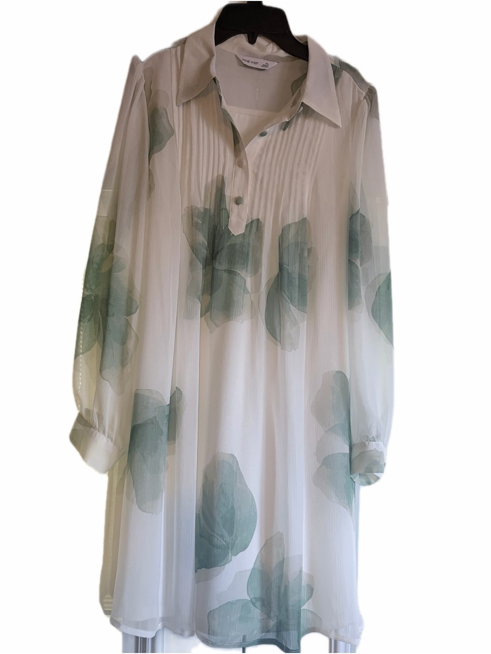 Nine West White Blouse with Seafoam Accents